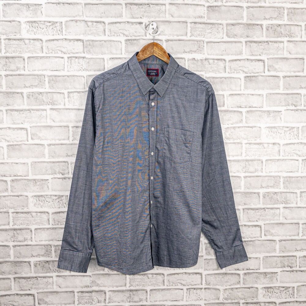UNTUCKit Men's Long Sleeve Button up Shirt Gray Chambray Cotton size XL